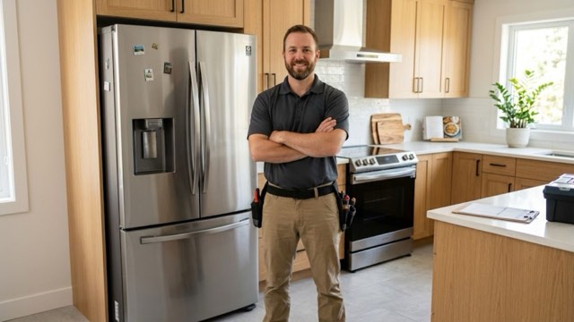 Charlotte Refrigerator Repair technician diagnosing a kitchen refrigerator
